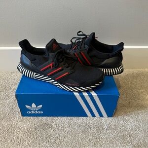 Mens Adidas Black and Red Sneakers with Knit Upper
